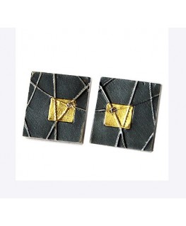 SILVER AND GOLD EARRINGS WITH DIAMOND