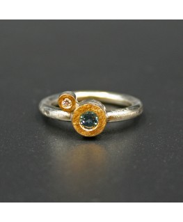 SILVER AND GOLD AROSTEGUI RING WITH TOPAZ AND DIAMOND