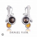 SILVER EARRINGS WITH SMOKED QUARTZ BY DANIEL VIOR