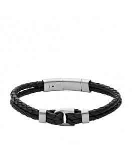 FOSSIL STEEL AND LEATHER BRACELET