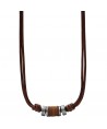 FOSSIL STEEL AND LEATHER NECKLACE