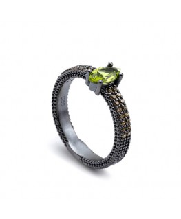 VAPOUR SILVER RING WITH OCRE AND GREEN STONES