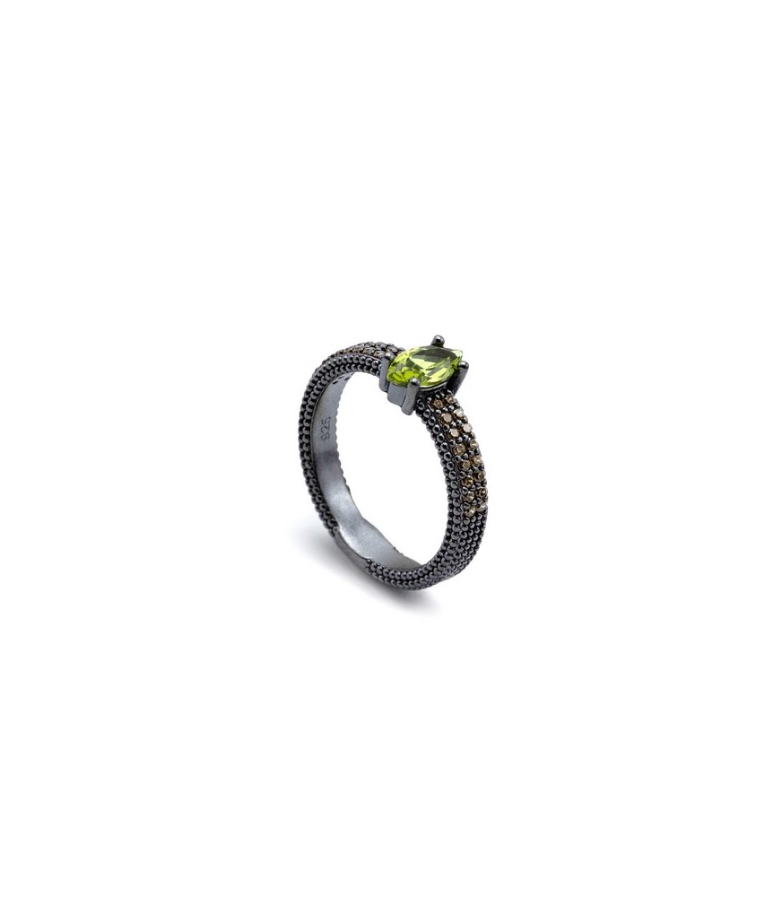 VAPOUR SILVER RING WITH OCRE AND GREEN STONES