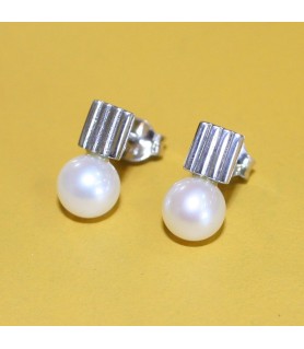 PENDIENTES LÍNIES PERLA ORO BLANCO