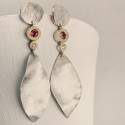 SILVER AND GOLD EARRINGS WITH RODOLITE AND DIAMOND