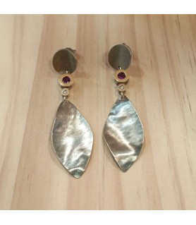 SILVER AND GOLD EARRINGS WITH RODOLITE AND DIAMOND