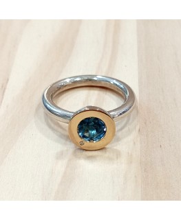 SILVER AND GOLD AROSTEGUI RING WITH BLUE TOPAZ AND DIAMOND