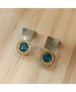 SILVER AND GOLD RING WITH BLUE TOPAZ AND DIAMONDS