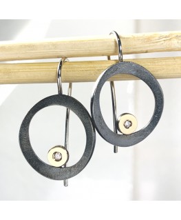 SILVER AND GOLD EARRINGS WITH DIAMONDS