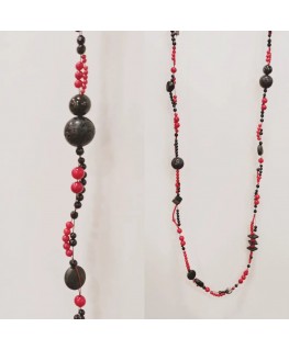 BLACK AND RED STONES NECKLACE AND BRACELET