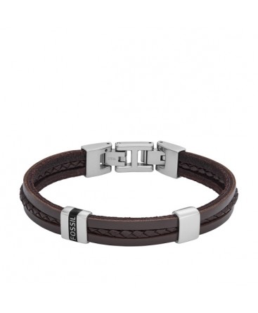 FOSSIL STEEL AND LEATHER BRACELET