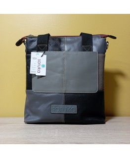 BOLSO DE CUERO DE SORUKA GRANDE GRIS Y NEGRO