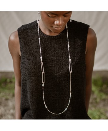 COLLAR DE PLATA CON PIEDRAS NATURALES ROSA PÁLIDO